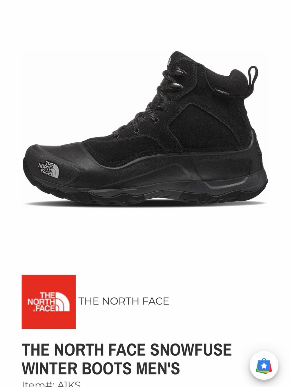 The North Face Snowfuse Boots Mens 10 Black Waterproof Insulated Winter Hiking